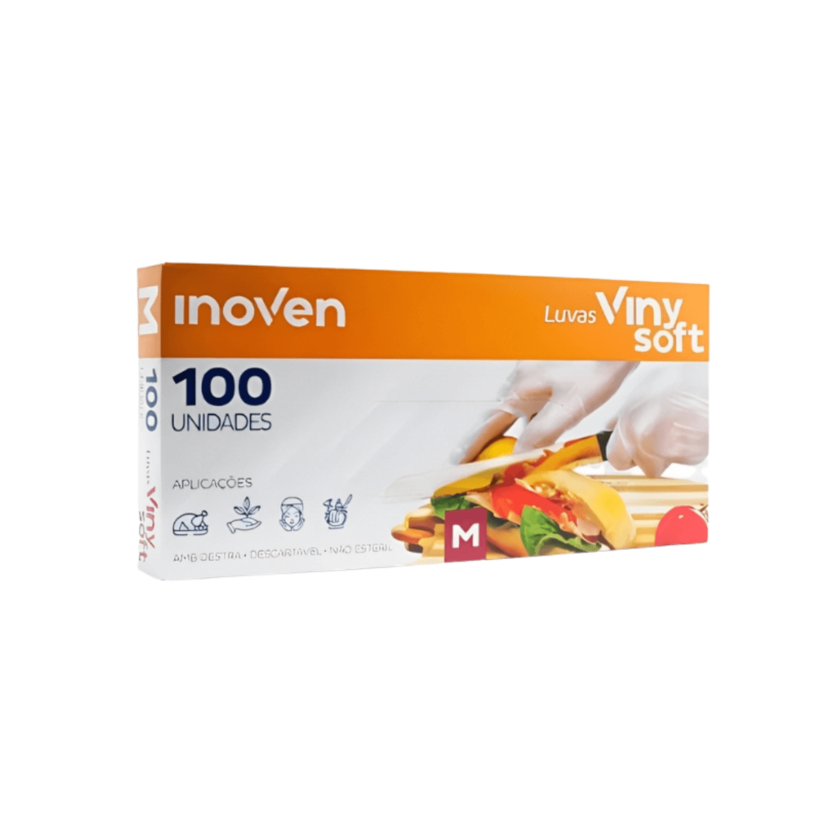 Luva Vinisoft sem Pó Transparente  M com 100 unidades Inoven